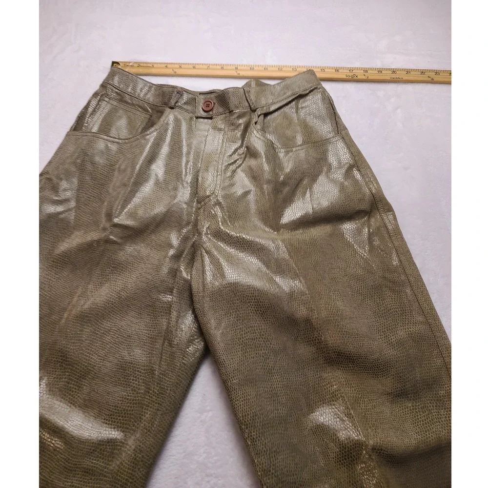 Excelled Snakeskin Embossed Leather Pants Men's Olive Green 32x31 Straight Leg